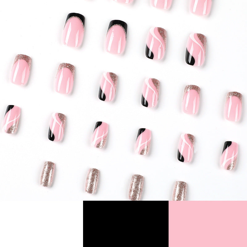 Trendy Nail Art with Glitter and Wave Accents Stornfield