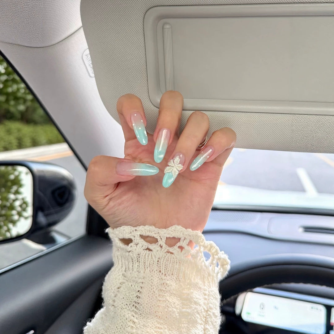Artistic Press-On Nail Art Set with Floral and Ombre Design