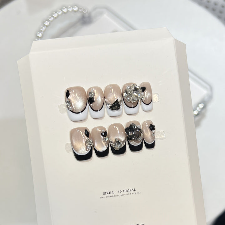 Decorative Press-On Nails with Elegant Gemstone Accents Stornfield