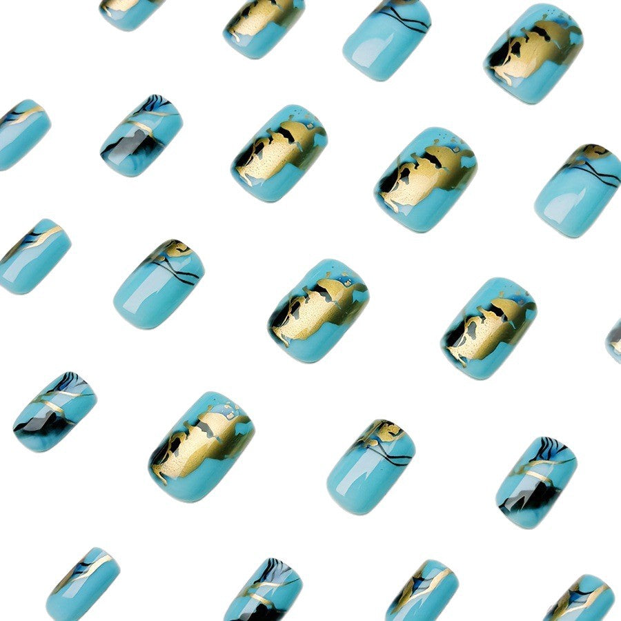 Luxury artificial nails with maritime marble design Stornfield