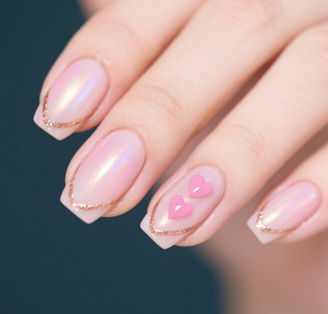 Heart-Embellished French Tip Nail Art Extensions Stornfield