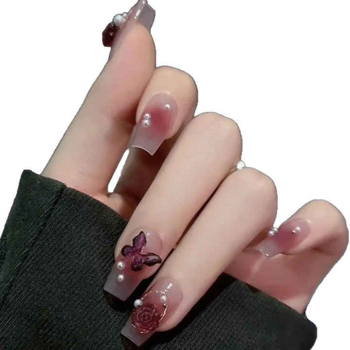 Artistic Floral Embellished Press-On Nail Set Stornfield