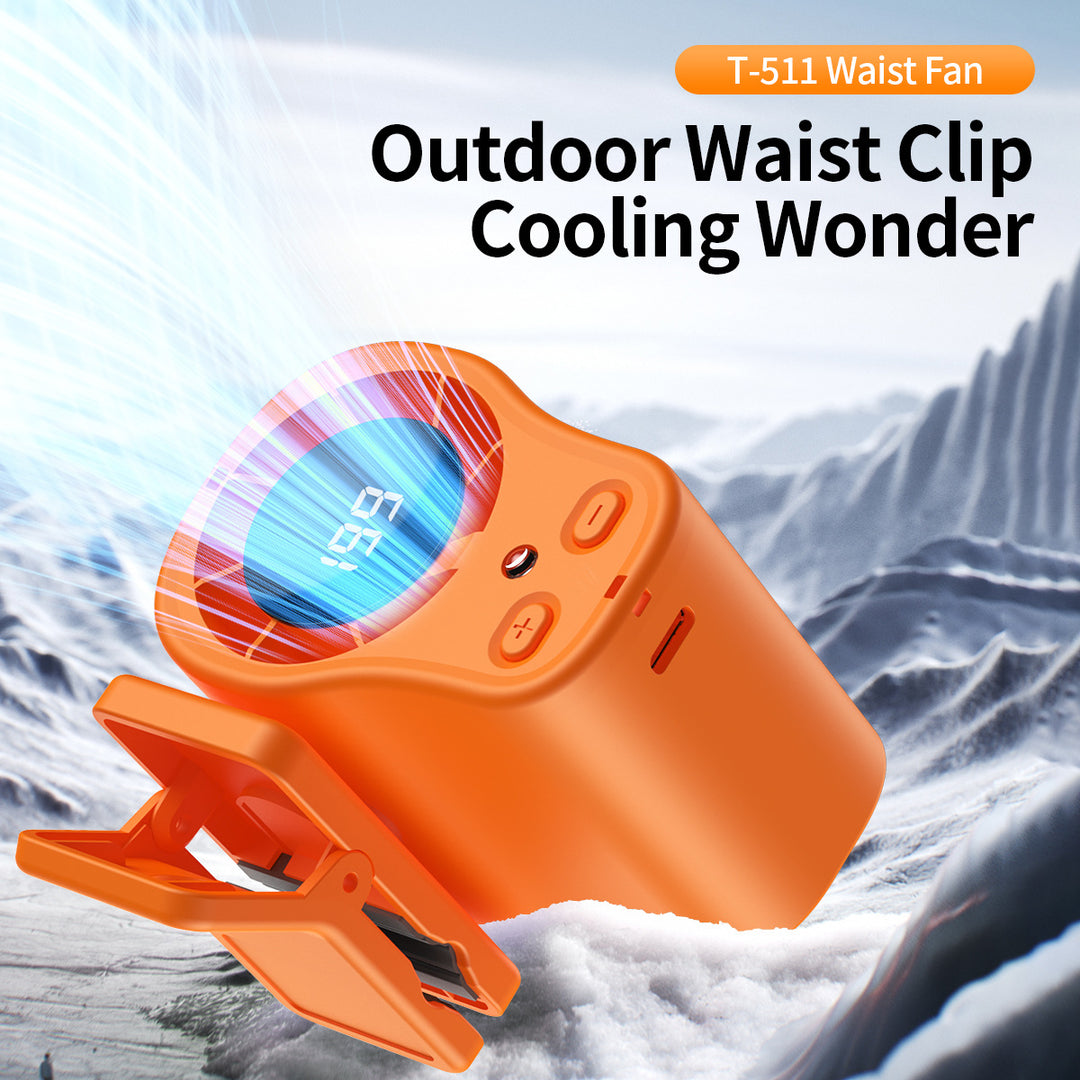 Unisex nan compact rechargeable clip-on waist cooling fan with LED display and adjustable multi-speed Stornfield
