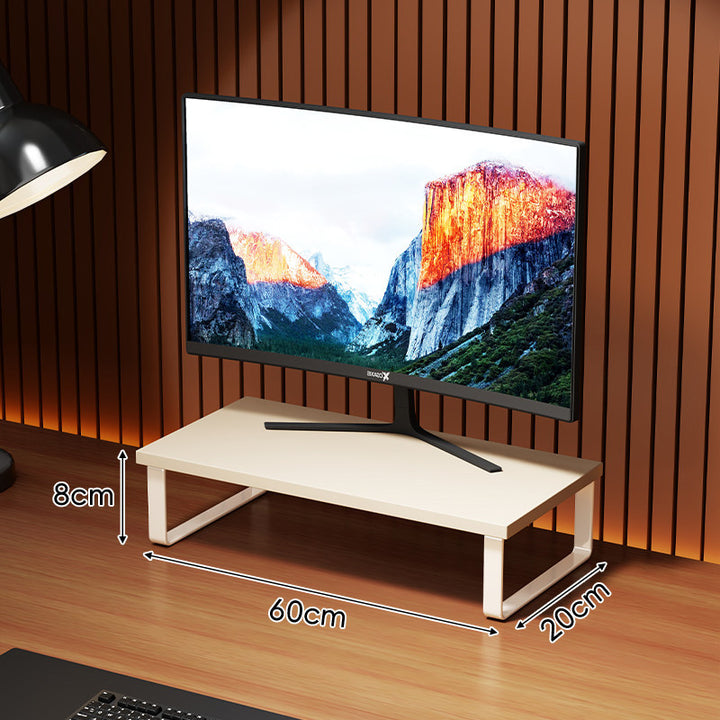 Compact Wooden Monitor Riser with Metal Frame and Under-Shelf Storage