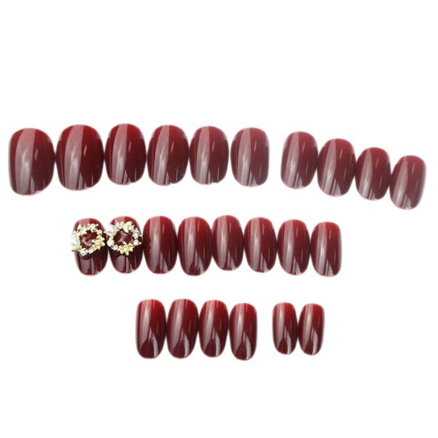 Glossy Red Press-On Nail Set with Elegant Pearl Accents Stornfield