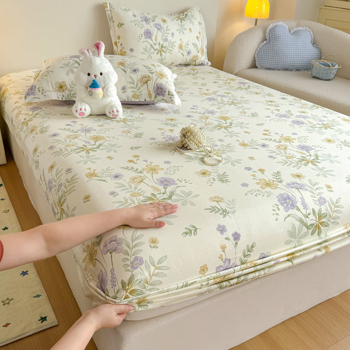 Striped Cotton Blend Fitted Sheet and Pillowcase Set
