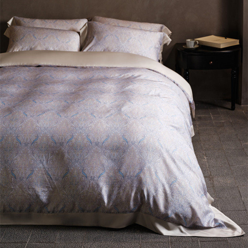 Botanical Lemon Cotton-Sateen Duvet Cover Set with Scalloped Hem