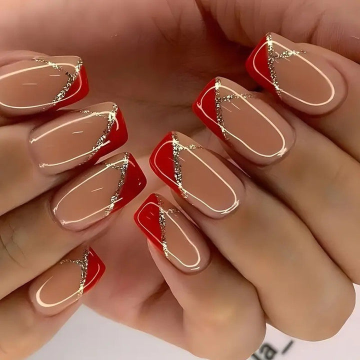 Elegant Artificial Nails with French Manicure and Glitter Effects Stornfield