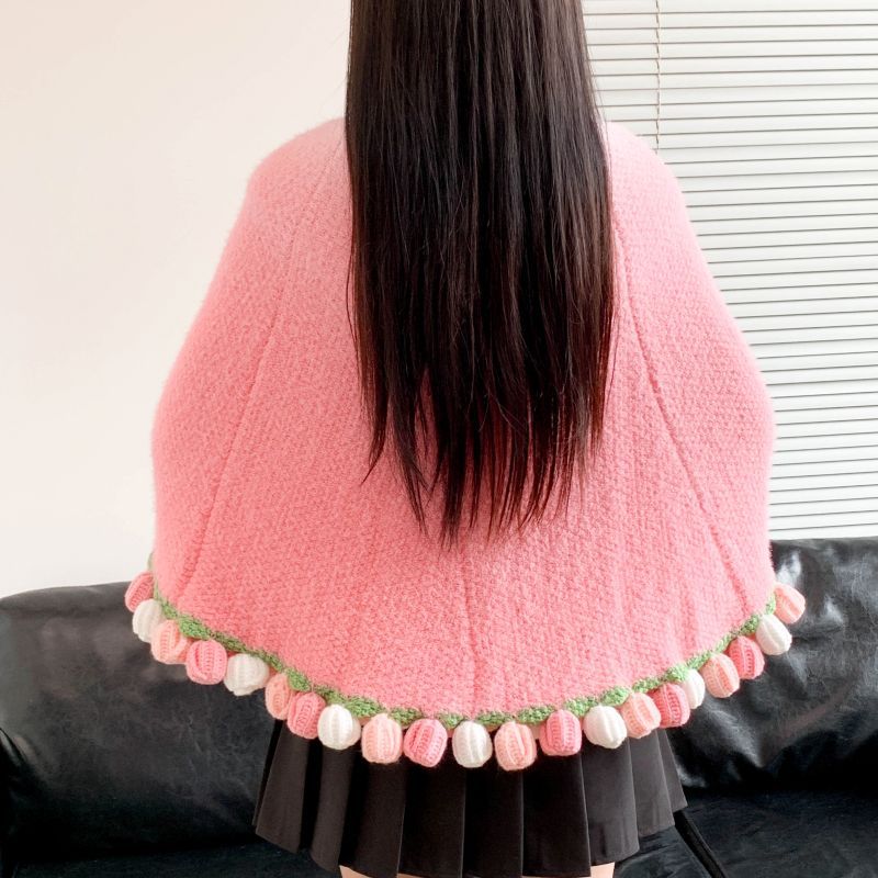 Poncho with Colorful Pom Pom Trim Stornfield