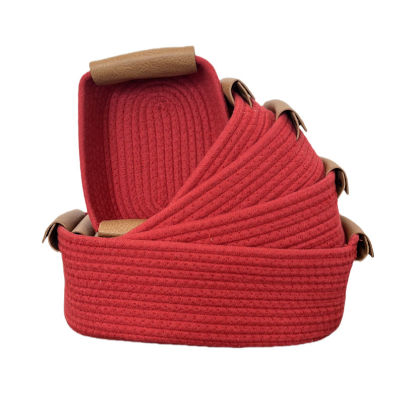 Women Braided Storage Basket with Leather Handles Stornfield