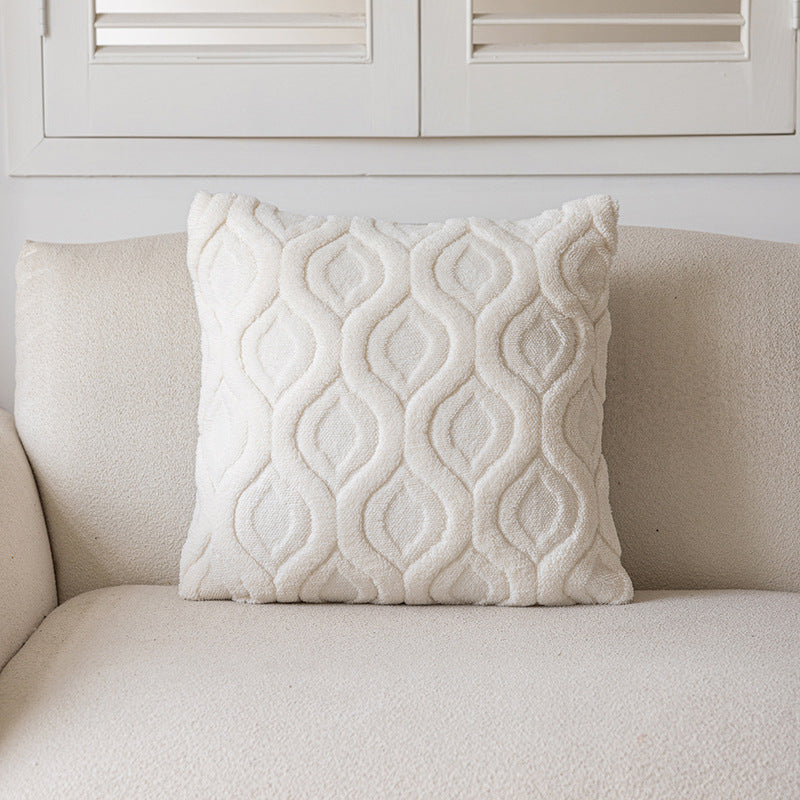Plush Textured Lumbar Throw Pillow Cover with Embossed Wave Chenille Pattern