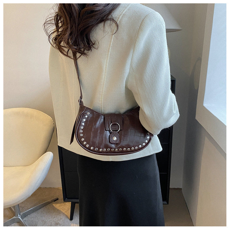 Crocodile-Texture Shoulder Bag