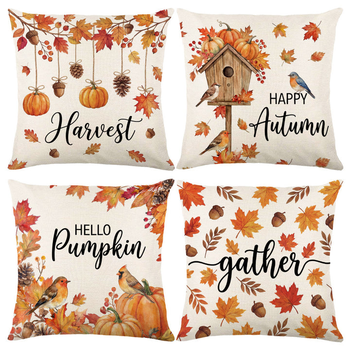 Decorative Harvest-Themed Throw Pillow Covers with Linen Texture