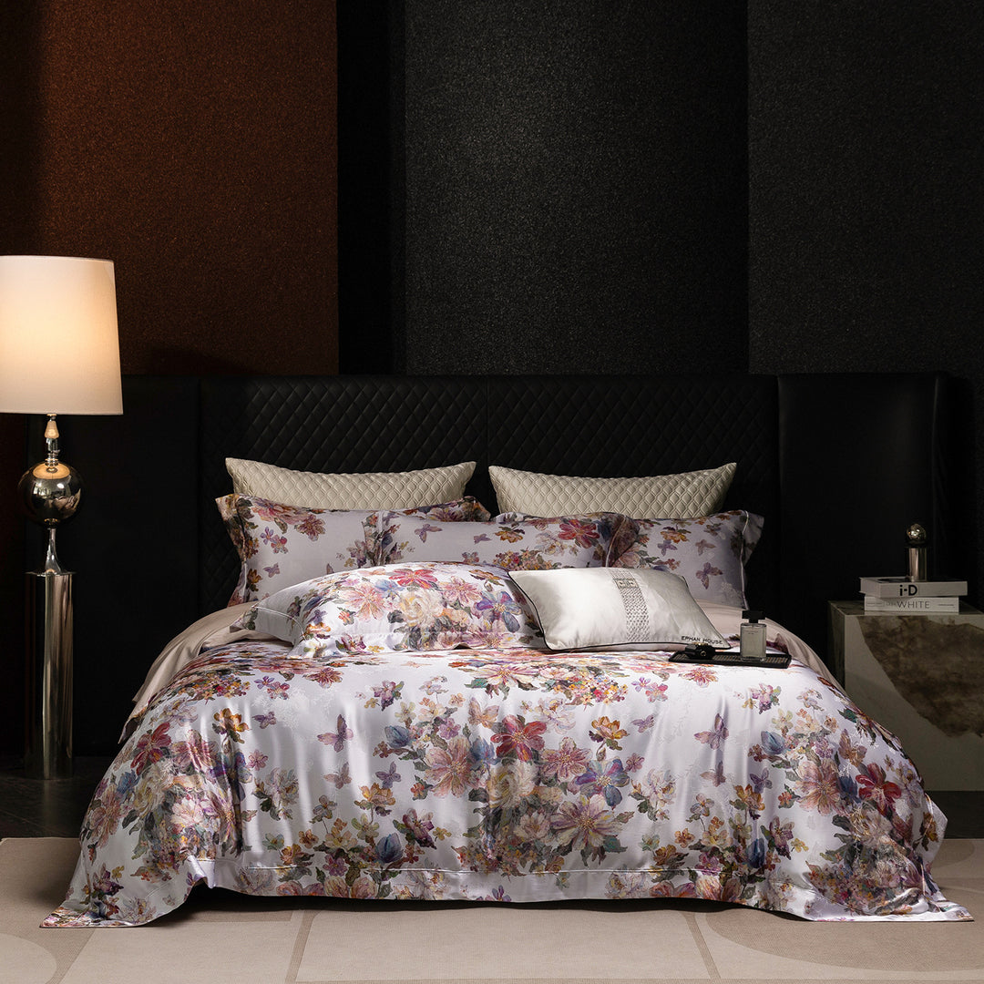 Satin bedding set in watercolor floral pattern with silky smooth finish