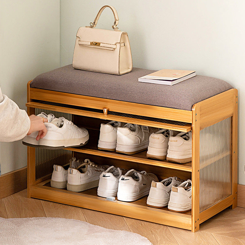 Storage Stool with Padded Seat and Clear Glass Door Stornfield