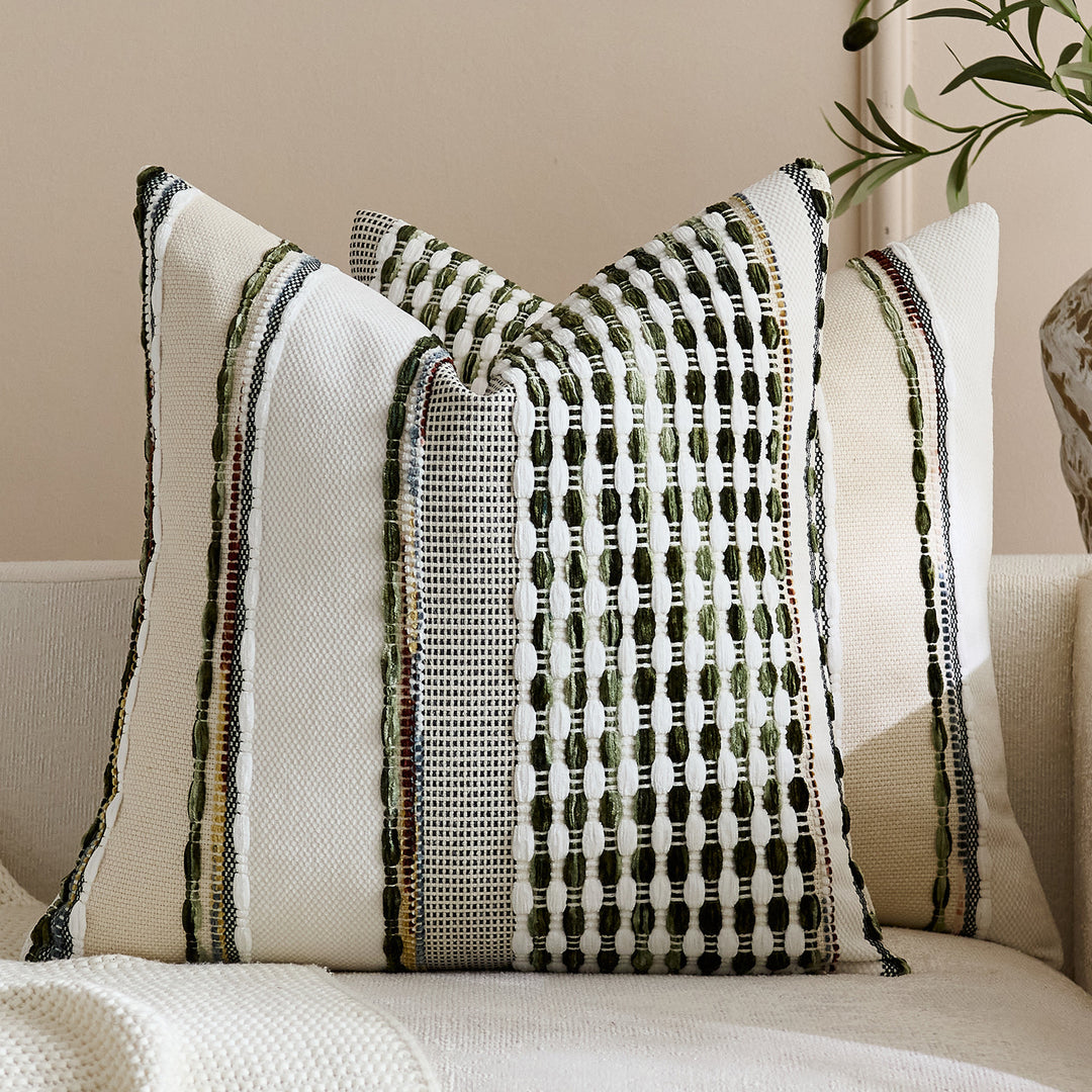 Handloom Textured Striped Square and Lumbar Pillow Covers