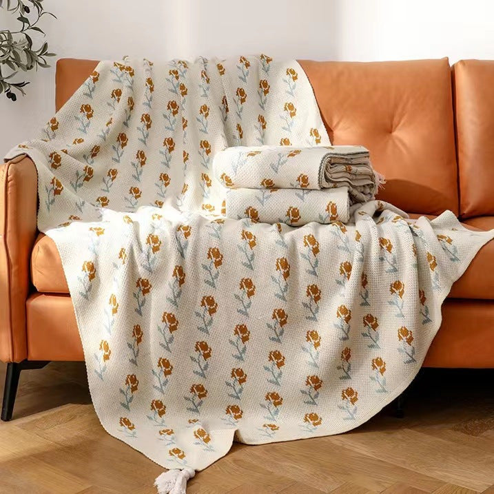 Decorative Floral Knit Throw