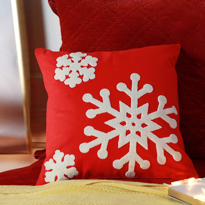 Textured Chenille Snowflake Appliqué Square Throw Pillow Cover