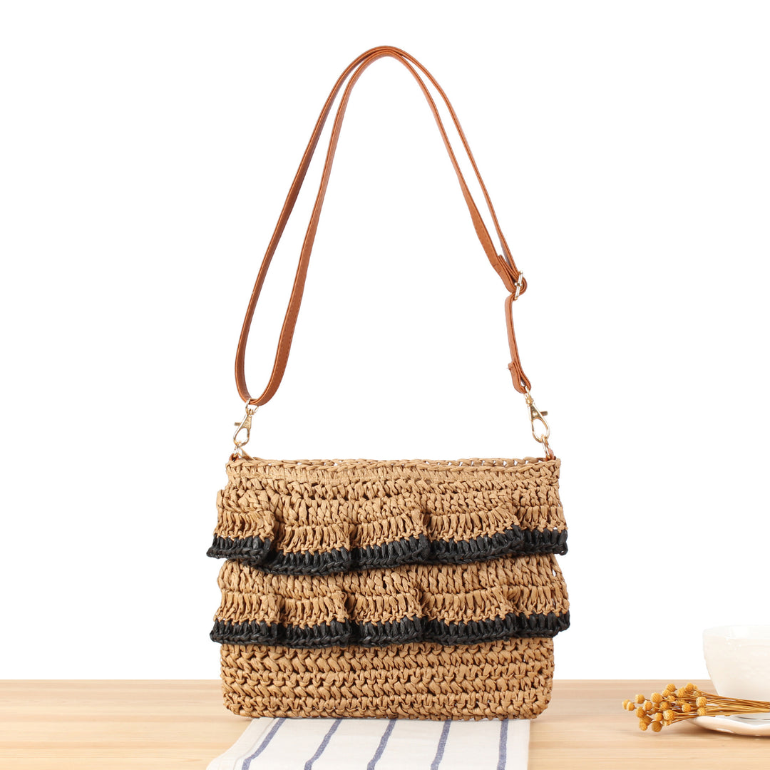 Handbag with Ruffle Design Made of Braided Straw Stornfield