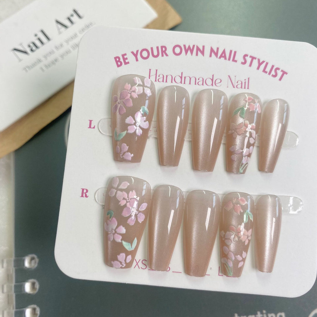 Elegant Floral Acrylic Press-On Nail Set