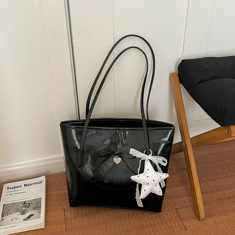Glossy Tote Bag with Heart Charm