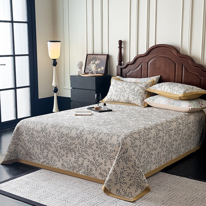 Quilted Botanical Cotton Bedspread and Pillow Sham Set
