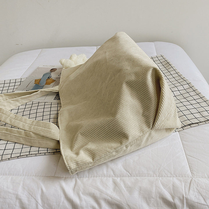 Functional Corduroy Tote Bag with Plush Charm