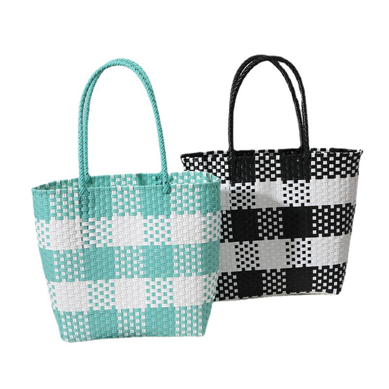 Handmade basket bag in modern check pattern Stornfield