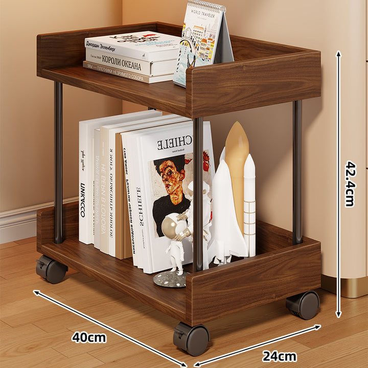 Stacked Mobile Rolling Storage Cart Bookshelf with Protective Raised Edges and Locking Casters