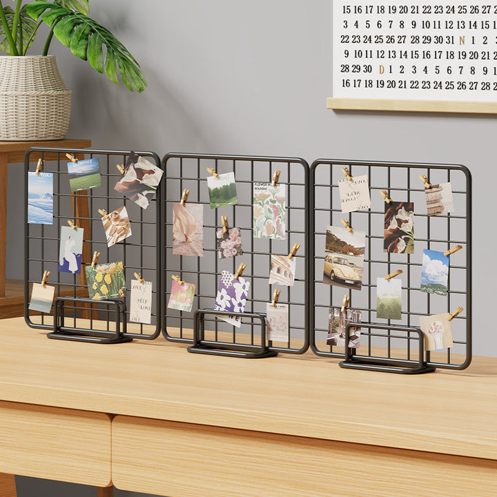Desktop Wire Photo Grid Display with Stand and Mini Clips