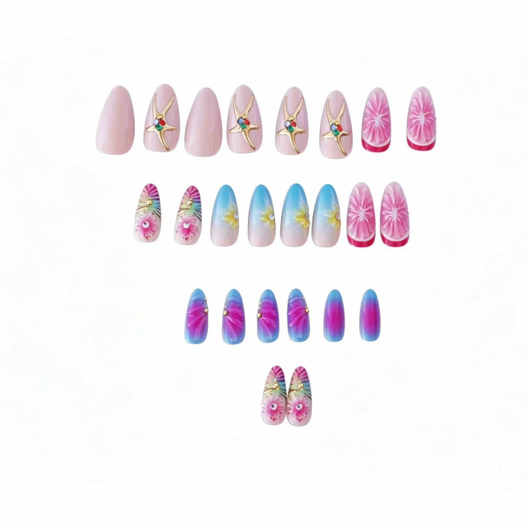 Artistic Press-On Nail Set with Floral 3D Design Stornfield