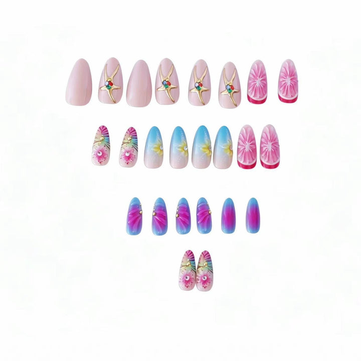 Artistic Press-On Nail Set with Floral 3D Design Stornfield