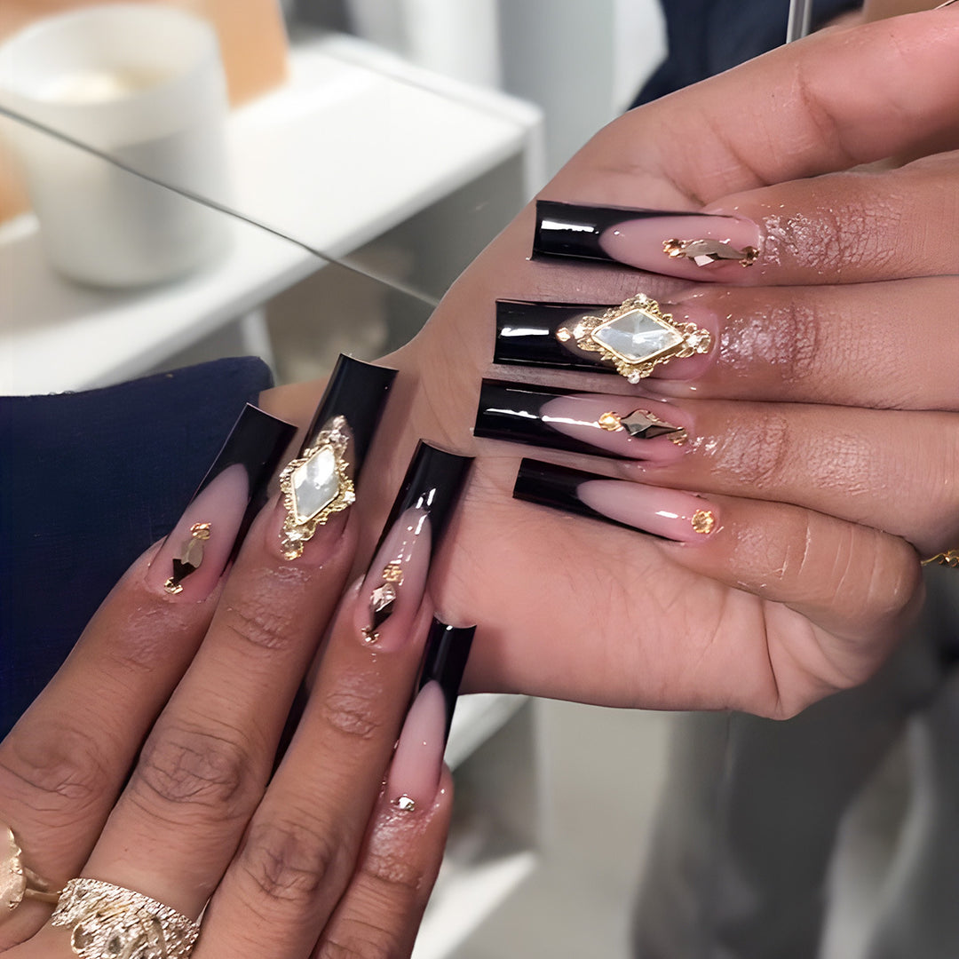 Elegant Stiletto Press-On Nail Extensions with Decorative Gems Stornfield
