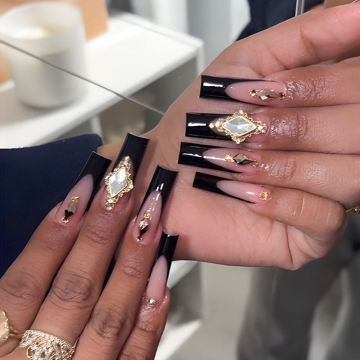 Elegant Stiletto Press-On Nail Extensions with Decorative Gems Stornfield