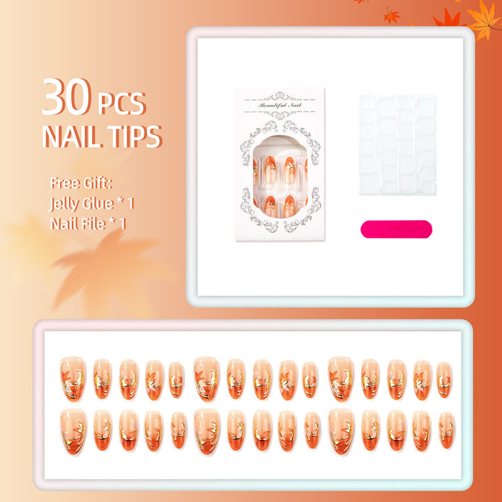 Manual Nail Art Set with Autumn Leaf Design