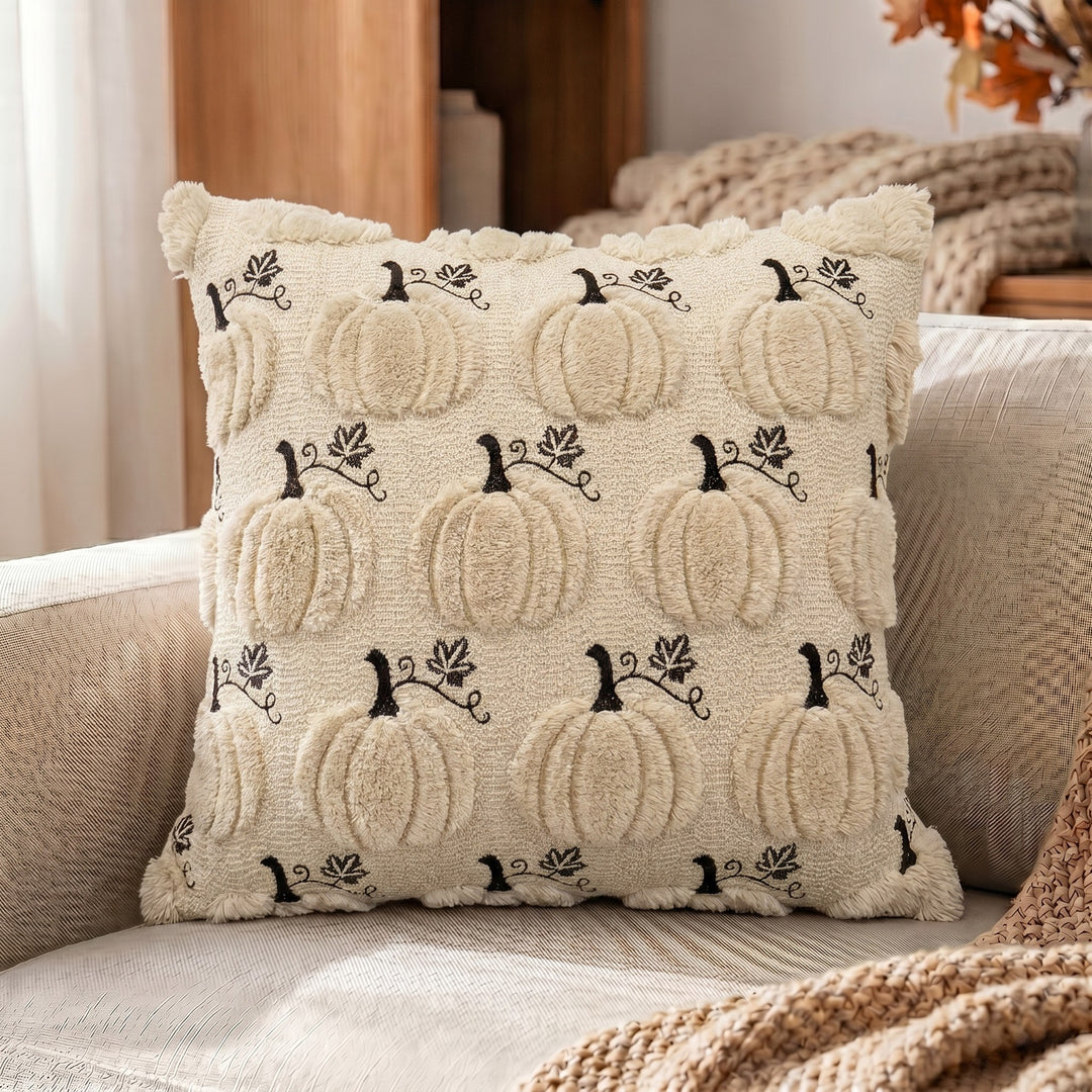 Decorative Tufted Pumpkin Accent Pillow Cover with Fringe
