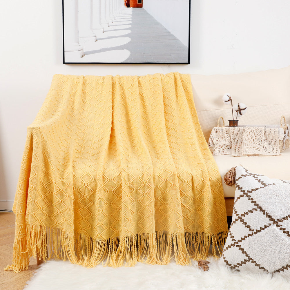 Ladies elegant and cozy knitted blanket with fringes Stornfield