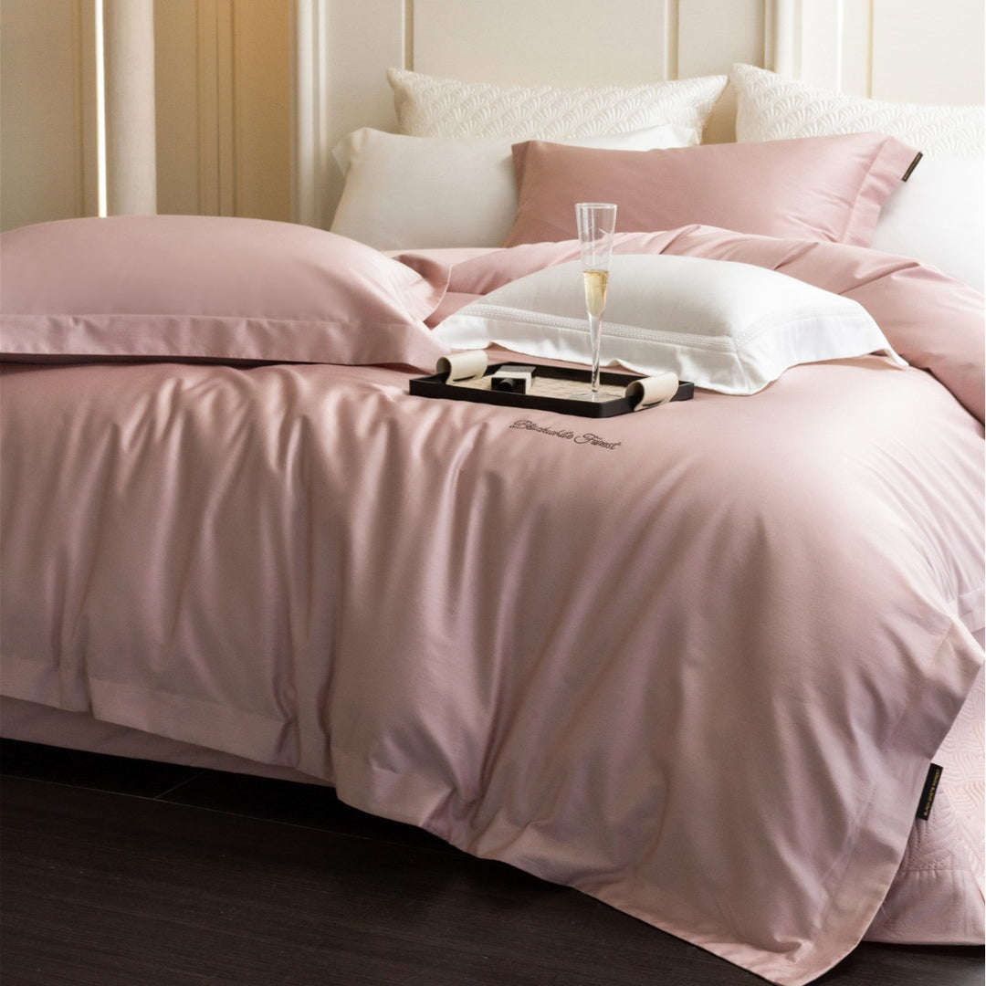 Luxury Cotton Sateen Duvet Cover Set with Embroidered Monogram and Deep-Pocket Pillow Shams