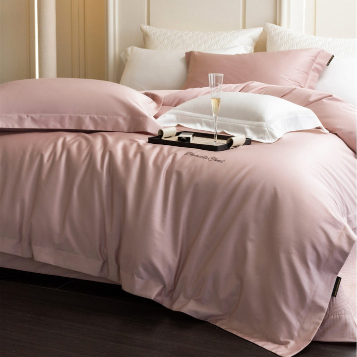 Luxury Cotton Sateen Duvet Cover Set with Embroidered Monogram and Deep-Pocket Pillow Shams