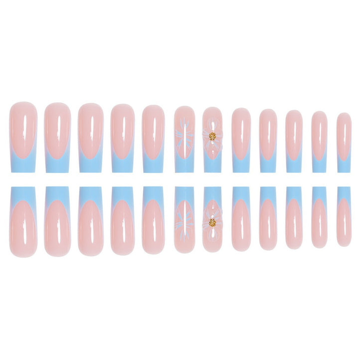 Artistic Long Press-On Nails with Floral Accents Stornfield