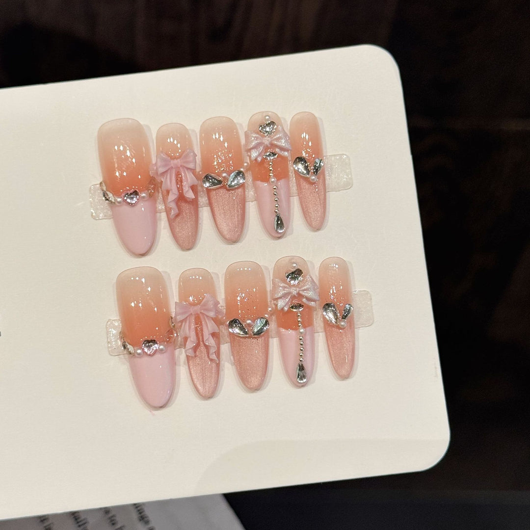 Decorative Press-On Nail Art Set with Embellishments