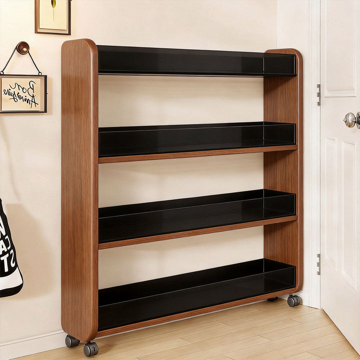 Slim Four-Tier Metal Mesh Narrow Bookshelf Organizer