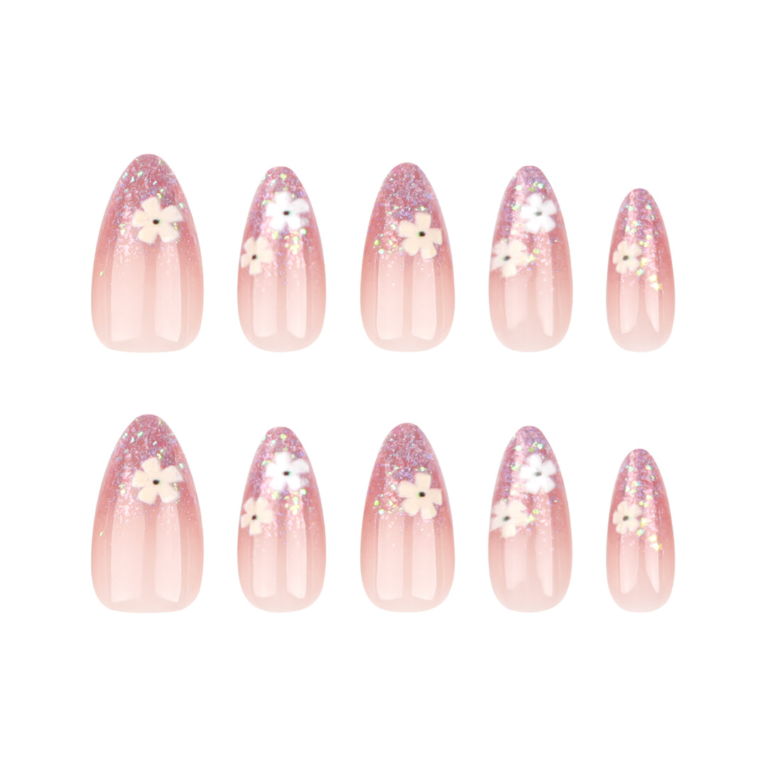 Glamorous nail extensions with glittering and floral design Stornfield