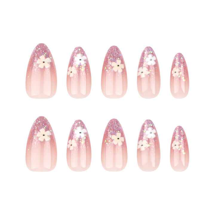Glamorous nail extensions with glittering and floral design Stornfield