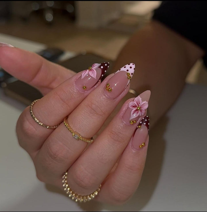 Floral Accent Stiletto Nail Art Enhancements Stornfield