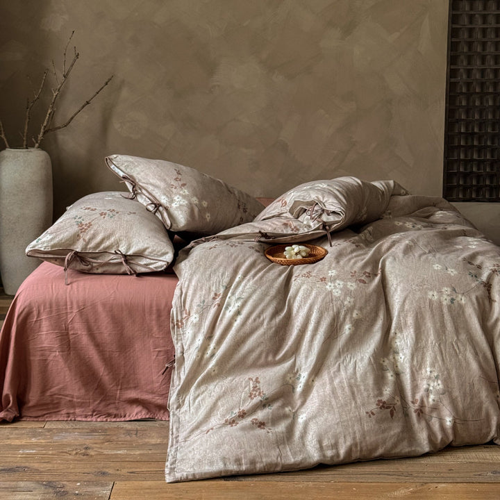 Floral Cotton Percale Duvet Cover Set with Tie-Closure