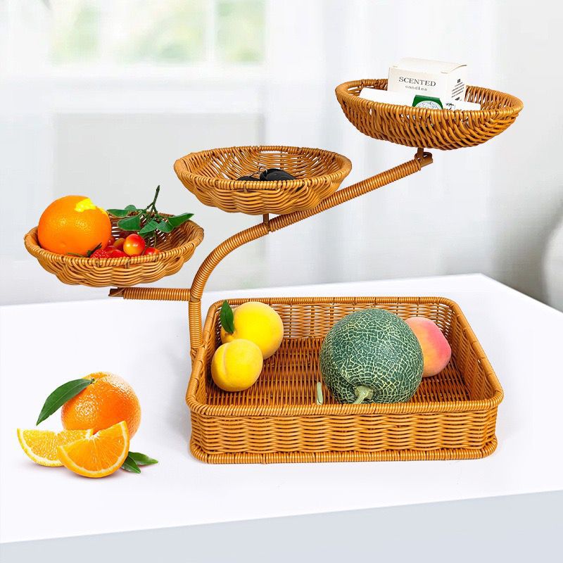 Unisex fruit and vegetable rack made of rattan with multiple levels Stornfield