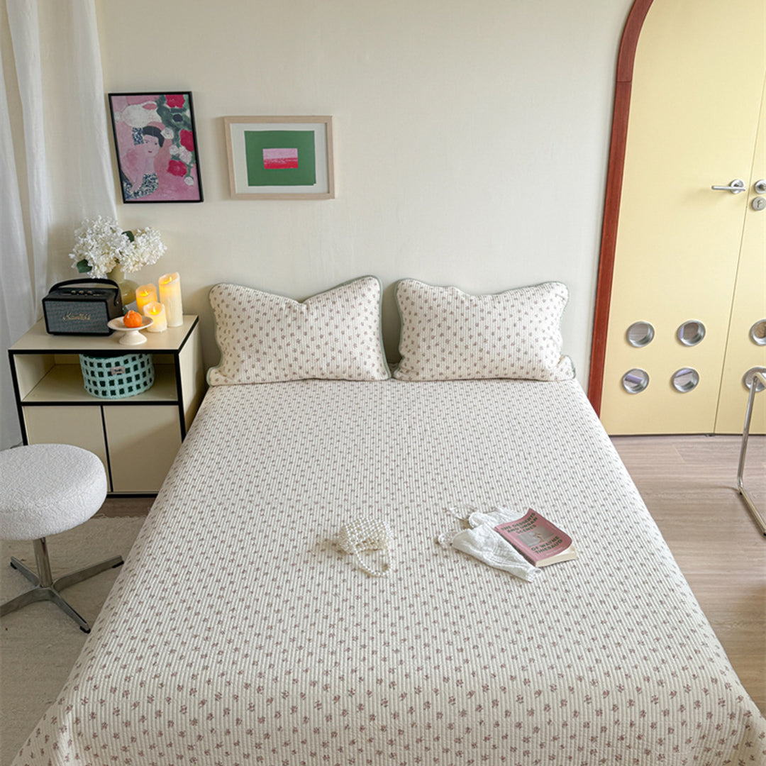 Lightweight Cotton Kantha-Style Reversible Coverlet and Piped Pillow Sham Set