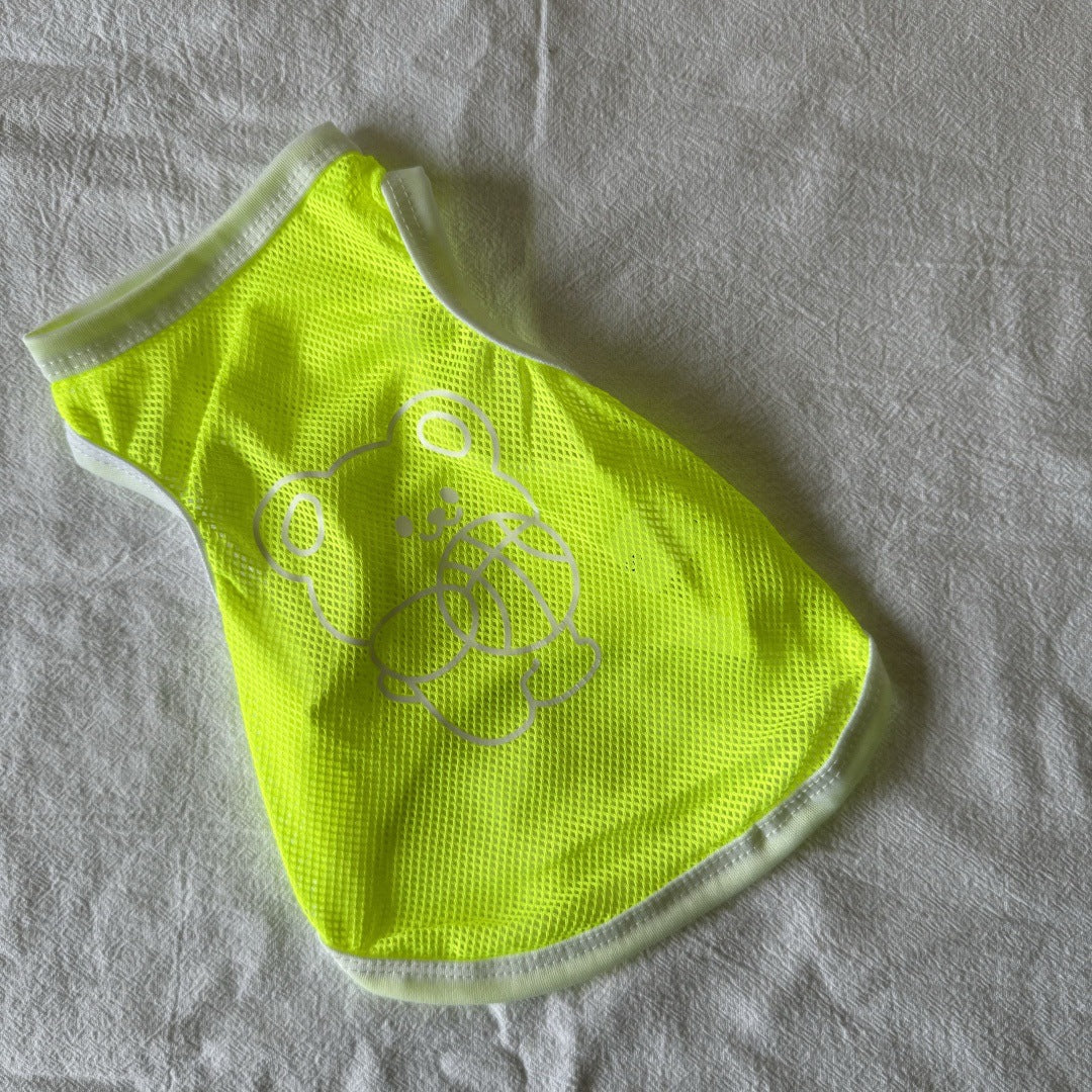 Lightweight Breathable Mesh Pet Tank Top with Reflective Bear Print and Contrast Trim
