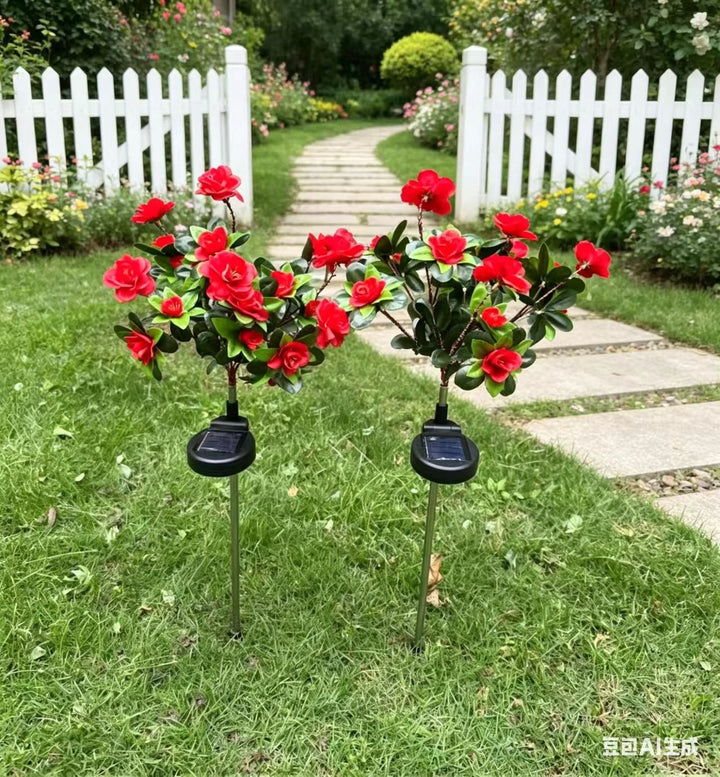 Solar-Powered Realistic Camellia Floral Garden Stake Lights With Adjustable LED Heads And Stainless Steel Spike Stornfield
